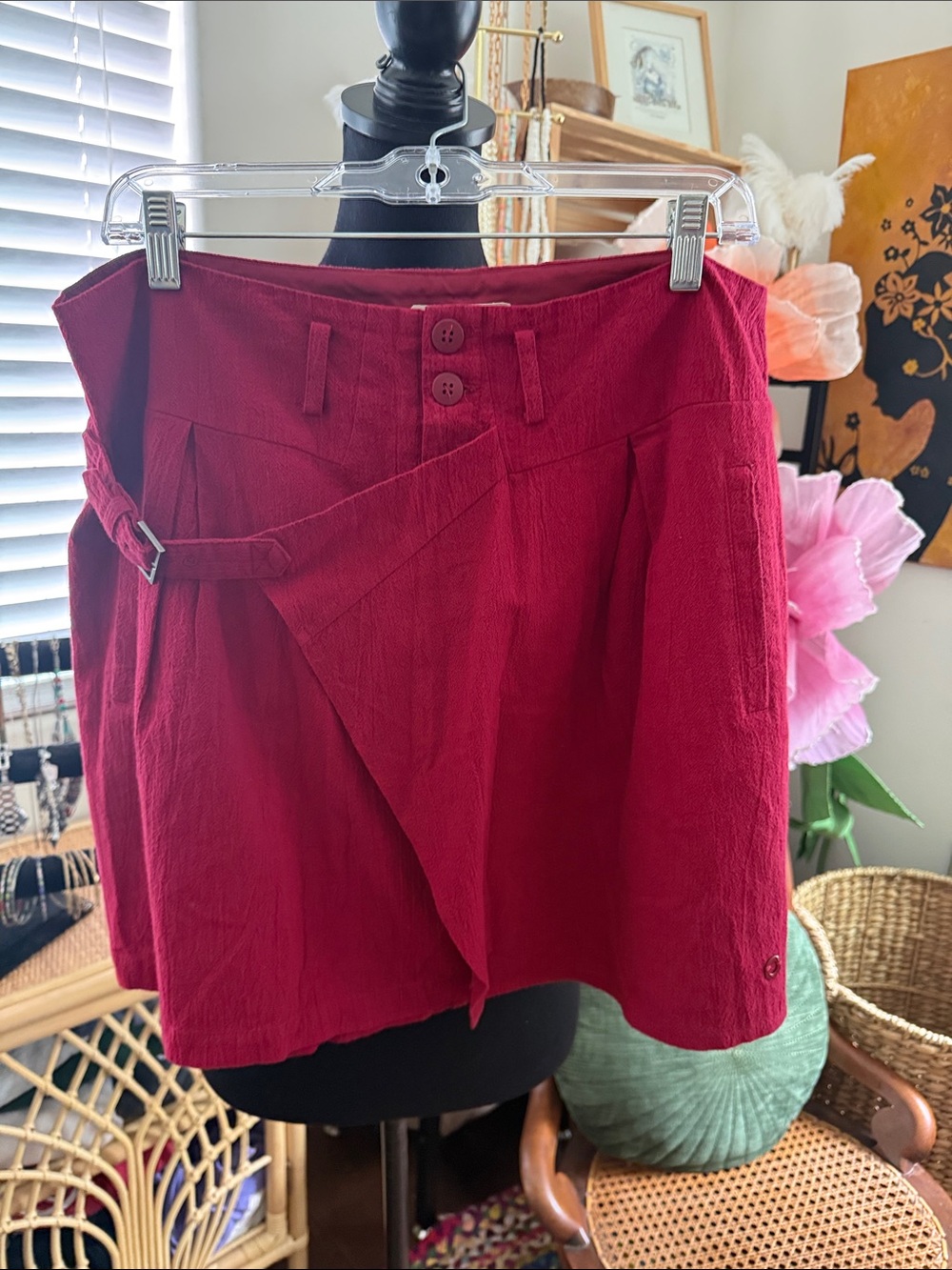 Skunkfunk Magenta Organic Cotton Side Buckle Classic Preppy Mini Skirt